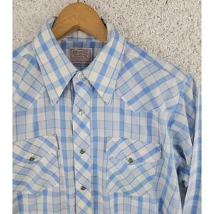 Vtg H Bar C Mustang Permanent Press Long Tail Pearl Snap Shirt Men's Large USA